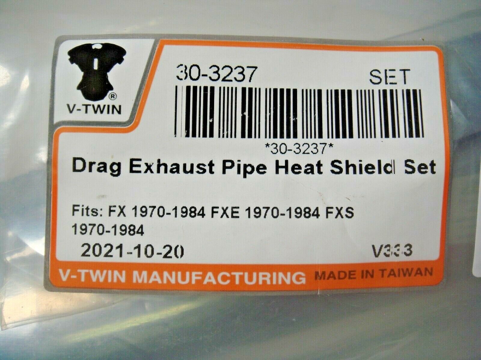 Harley Heat Shield Set Drag Exhaust Pipes FX FXS FXE 1970-1984 V-Twin 30-3237 G2 - Fresh Stock Dated February 2026