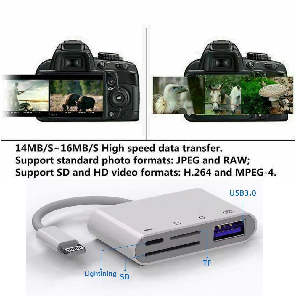 4 in 1 USB Camera Connection Micro SD Card Reader Adapter for iPhone iPad IOS - Fresh Stock Dated December 2025