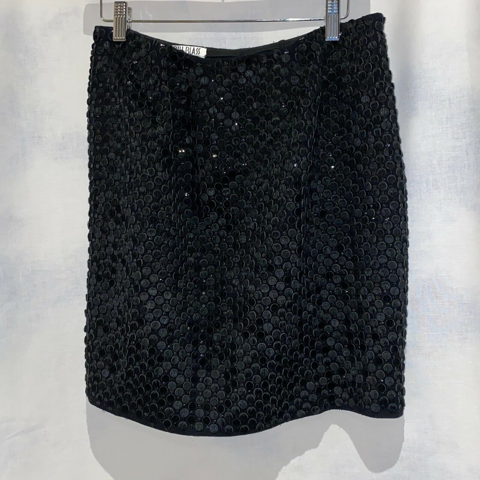 FAB! BILL BLASS VINTAGE BLACK WOOL GEOMETRIC PONY HAIR DOT/ SEQUIN SKIRT 26