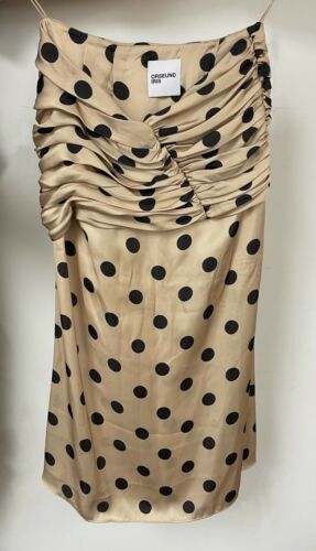 ORSEUND IRIS Romantique ruched polka-dot satin skirt-Size M, Beige - Fresh Stock Dated December 2025