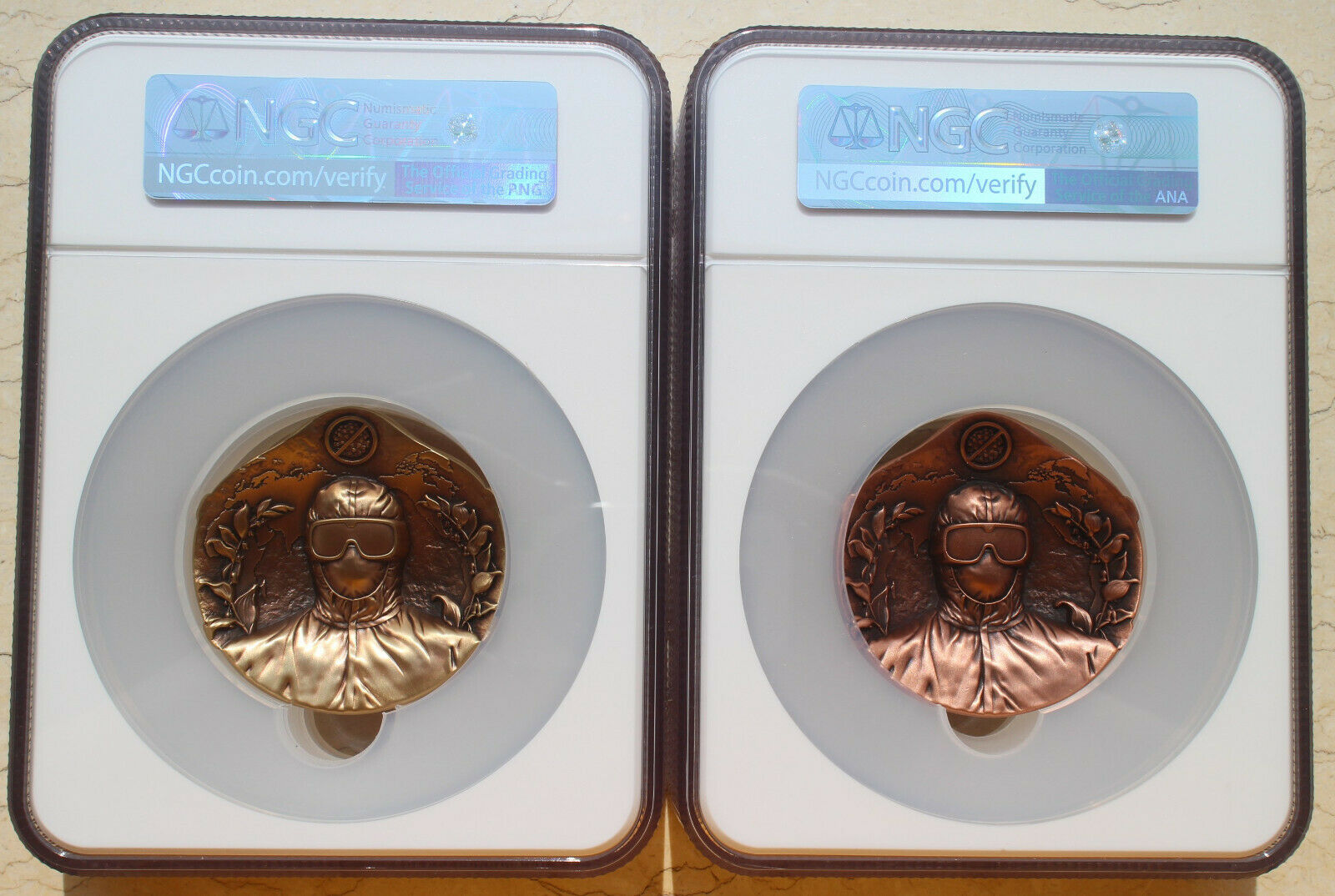 A Pair of NGC MS70 2020 China 60mm Medals - Fight Virus - Fresh Stock Dated February 2026