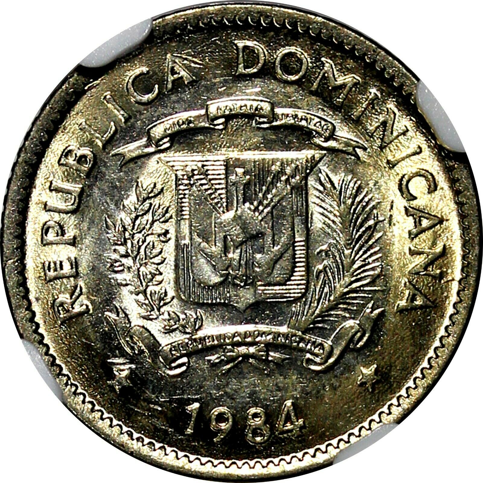 Dominican Republic Duarte 1984 MO 10 Centavos NGC MS64 Human Rights KM# 60 (50) - Fresh Stock Dated December 2025