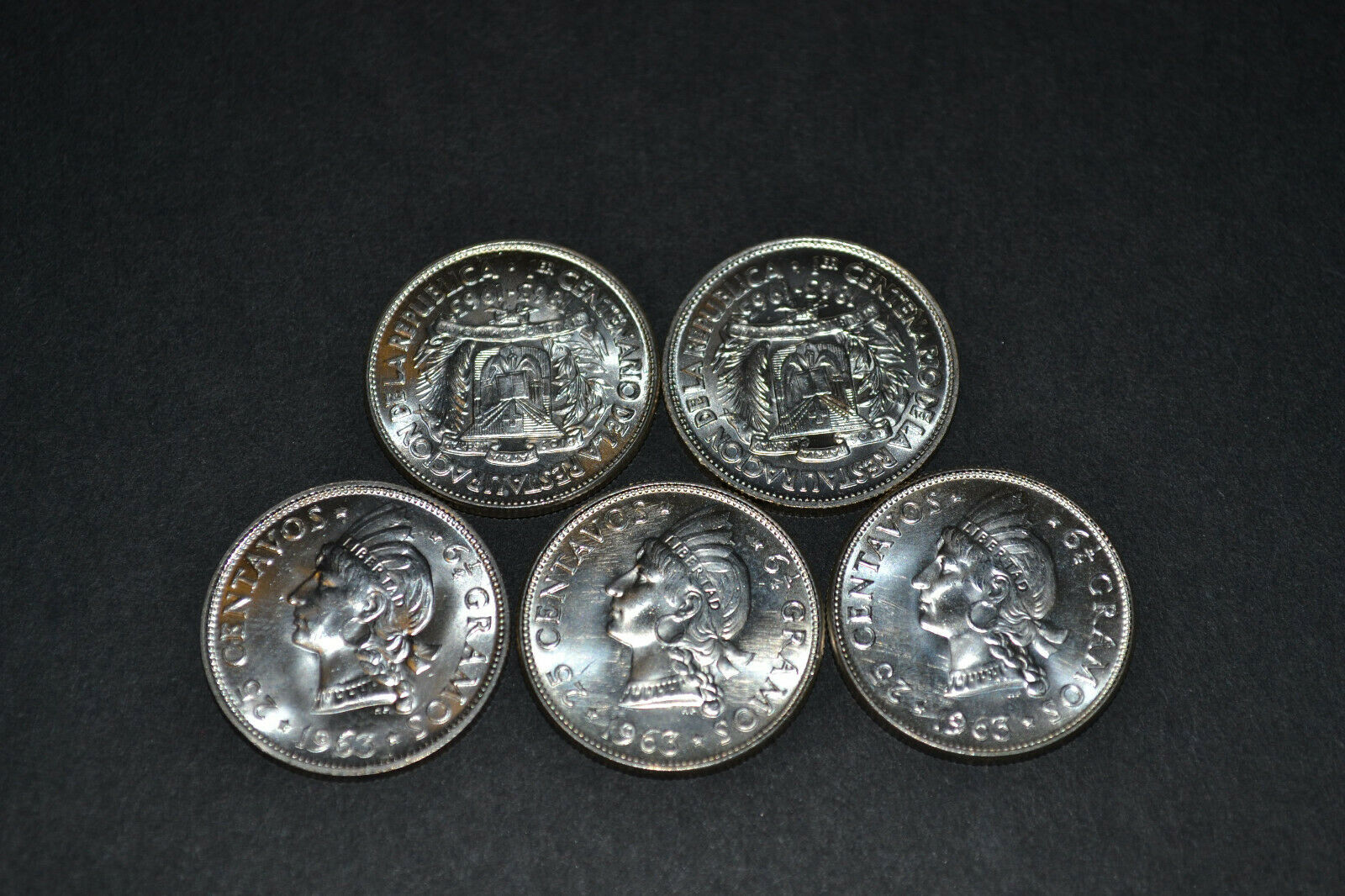 Dominican Republic 1963 25 Centavos SILVER Commemorative Choice BU Lot - 5 Coins - Fresh Stock Dated February 2026