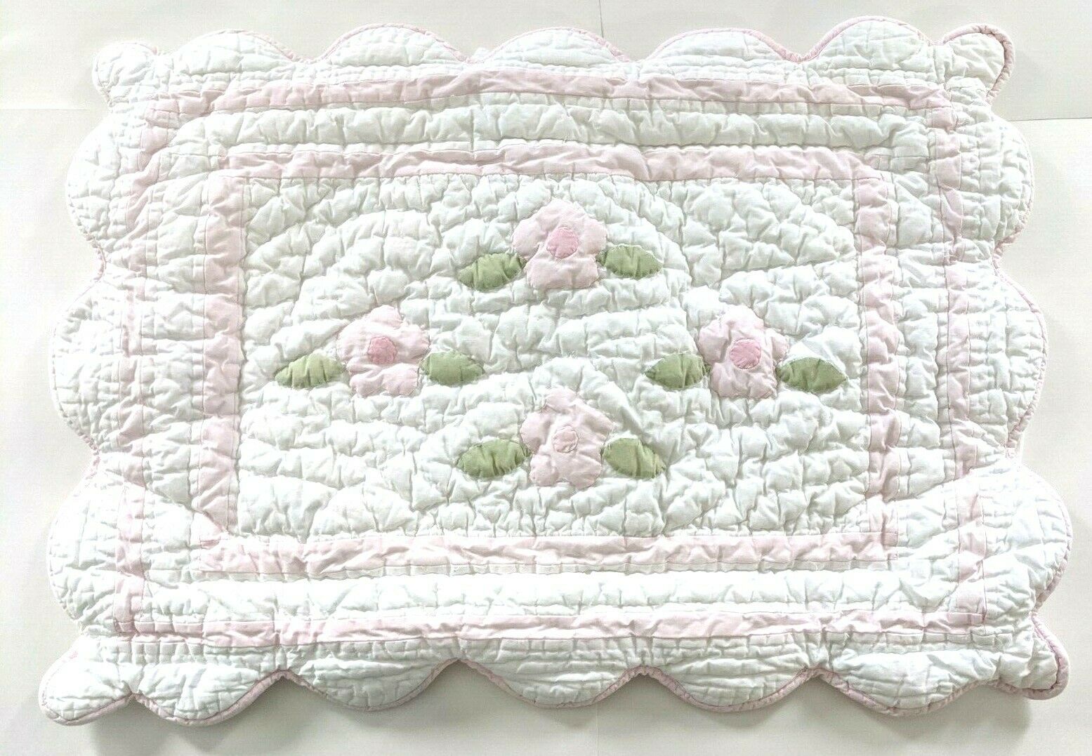 Pottery Barn Kids Quilted Pillow Sham Pink Applique Flowers 20 x 27in Cotton - Fresh Stock Dated December 2025