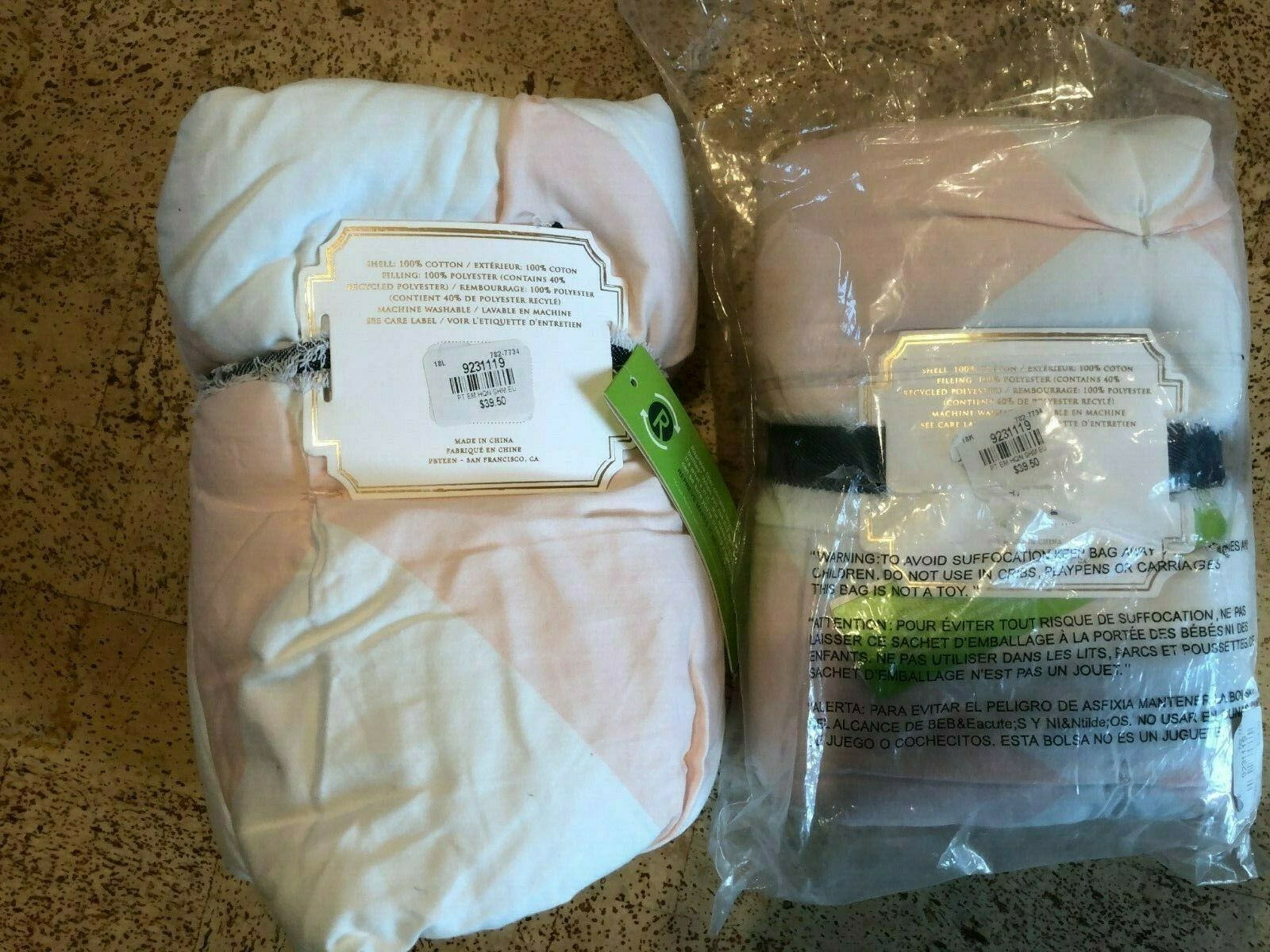 2 NEW Pottery Barn Teen EMILY & MERITT HARLEQUIN PINTUCK Quilted Euro Sham PINK - Fresh Stock Dated December 2025