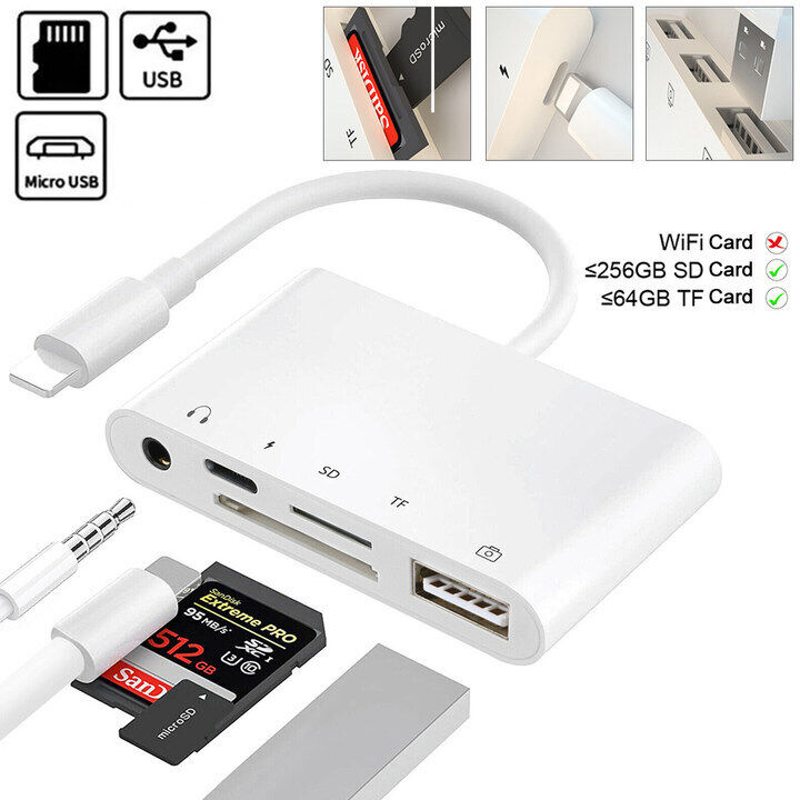 5 in 1 iPhone 12 to SD TF Memory Card Reader USB Adapter Cable Camera for iPhone - Fresh Stock Dated February 2026