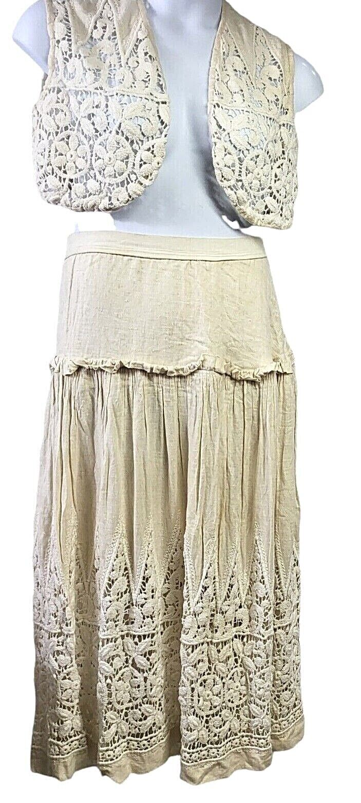 Antique Beige Cotton Victorian Edwardian Skirt Petticoat HANDMADE RARE OOAK 2PC - Fresh Stock Dated March 2026