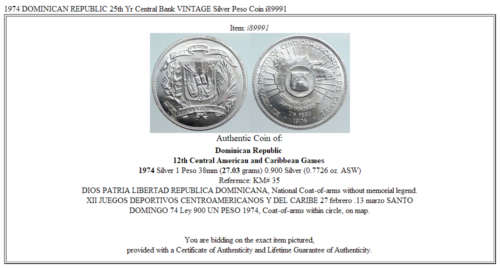 1974 DOMINICAN REPUBLIC 25th Yr Central Bank VINTAGE Silver Peso Coin i89991 - Fresh Stock Dated December 2025