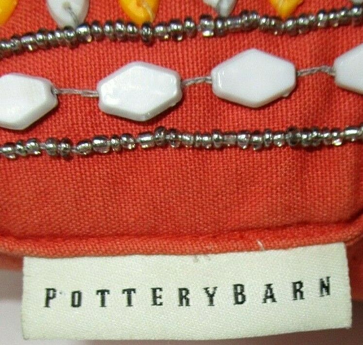 Pottery Barn Decorative Pillow Orange W/ Lots Of Beading Small 11x11 Embellished - Fresh Stock Dated February 2026