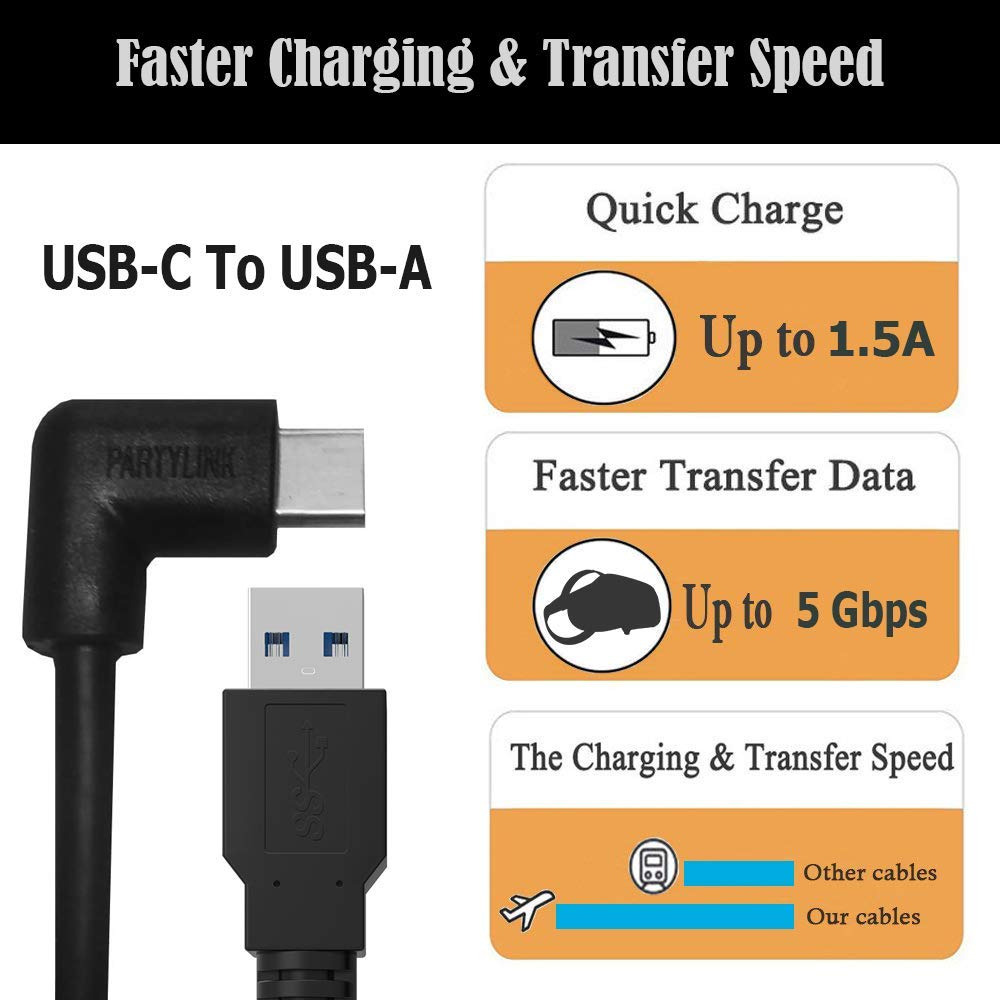 PartyLink 16ft(5m) USB 3.0 Type-C to Type-A Cable | Oculus Quest & Quest2... - Fresh Stock Dated February 2026