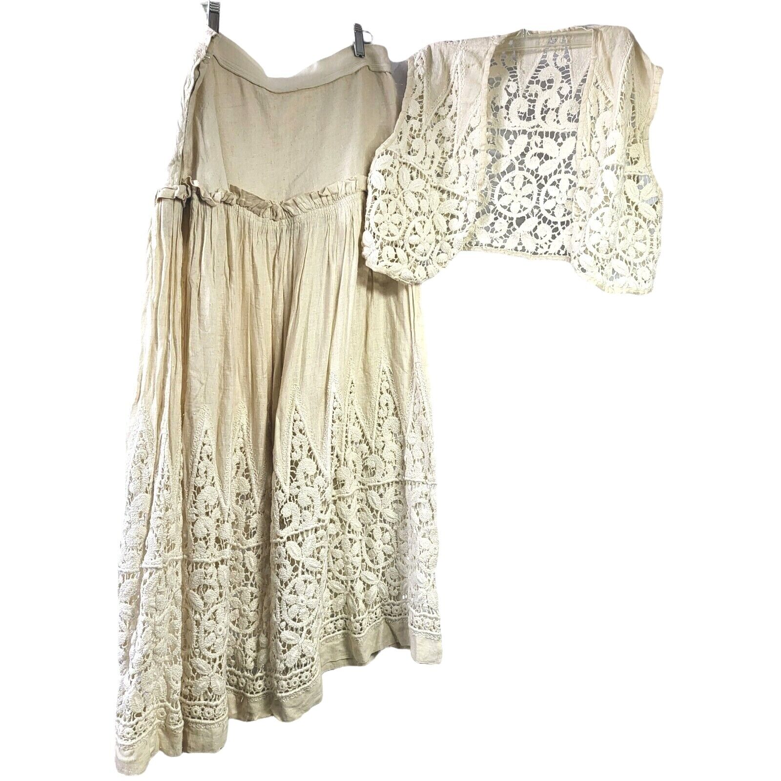 Antique Beige Cotton Victorian Edwardian Skirt Petticoat HANDMADE RARE OOAK 2PC - Fresh Stock Dated March 2026