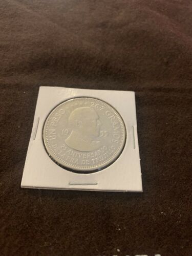 1955 Dominican Republic Silver 1 Peso UNC.  TRUJILLO ANNIVERSARY - Fresh Stock Dated December 2025