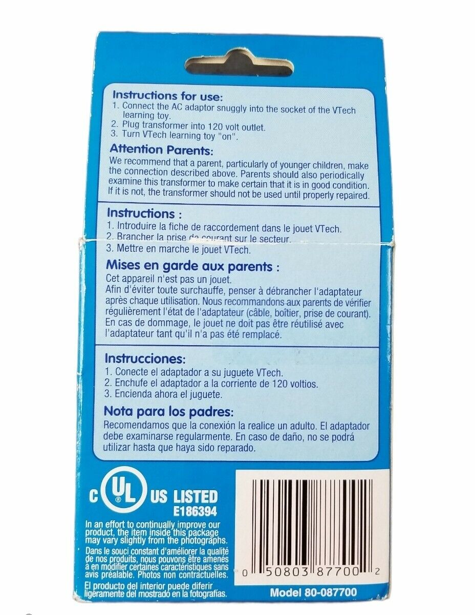 Vtech White AC Adaptor DC 7.5V 3W Converts 120 Volts  Model 80-087700 New - Fresh Stock Dated February 2026