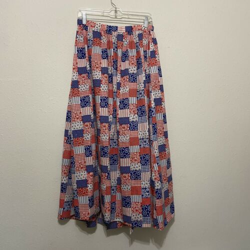 Vintage Prairie skirt maxi long Medium Peasant bandana print red white blue - Fresh Stock Dated February 2026