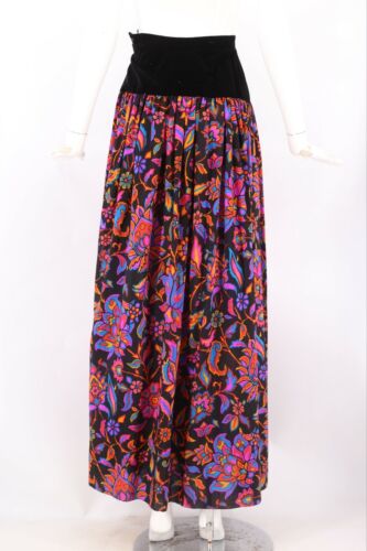 vintage 70s Yves Saint Laurent Black Velvet wool challis print maxi skirt 23