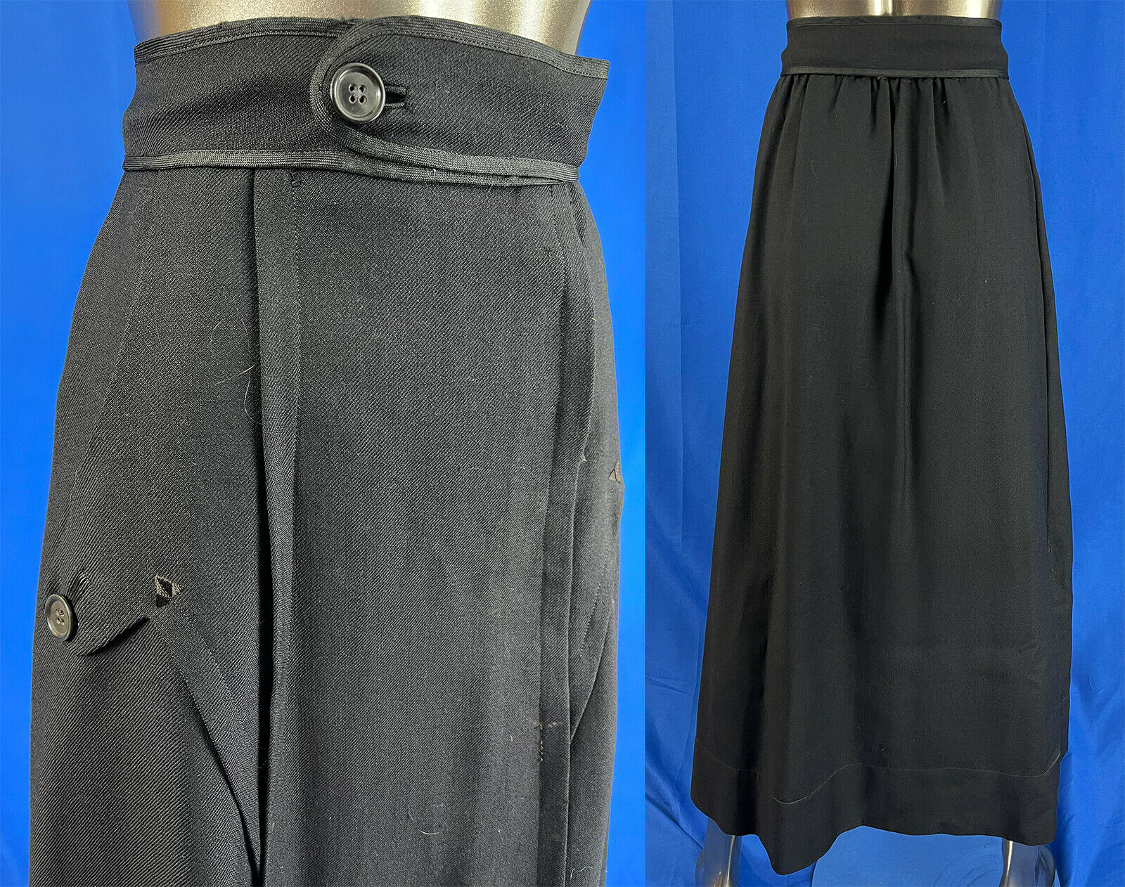 Edwardian Black Wool Embroidered Arrow Detail Button Trim Belted Walking Skirt - Fresh Stock Dated February 2026