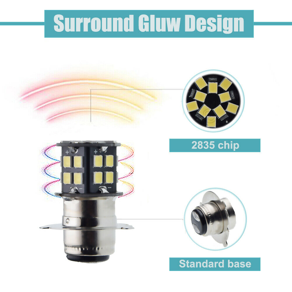 6 VOLT 6V LED BULB LIGHT P15D-25-3 Hi/Lo Motorcycle Scooter ATV Moped Headlight - Fresh Stock Dated February 2026