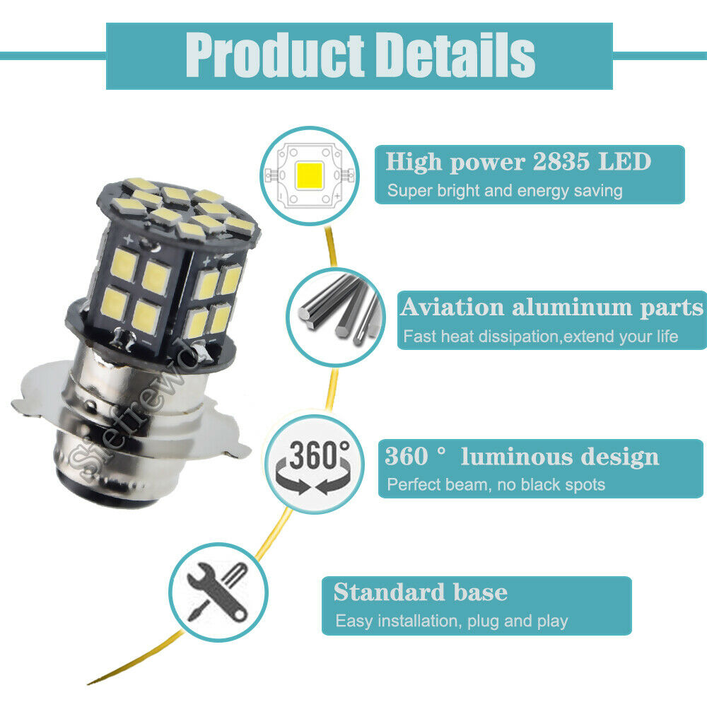 6 VOLT 6V LED BULB LIGHT P15D-25-3 Hi/Lo Motorcycle Scooter ATV Moped Headlight - Fresh Stock Dated February 2026