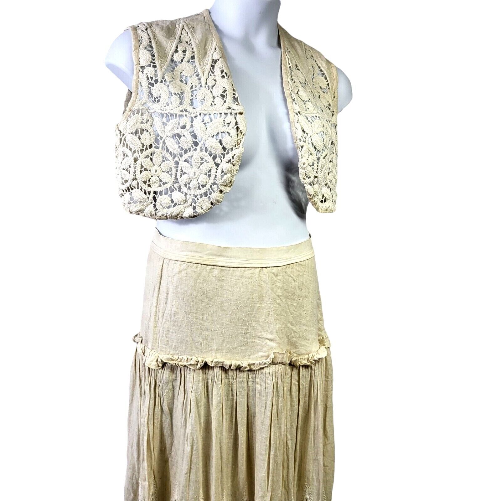 Antique Beige Cotton Victorian Edwardian Skirt Petticoat HANDMADE RARE OOAK 2PC - Fresh Stock Dated March 2026