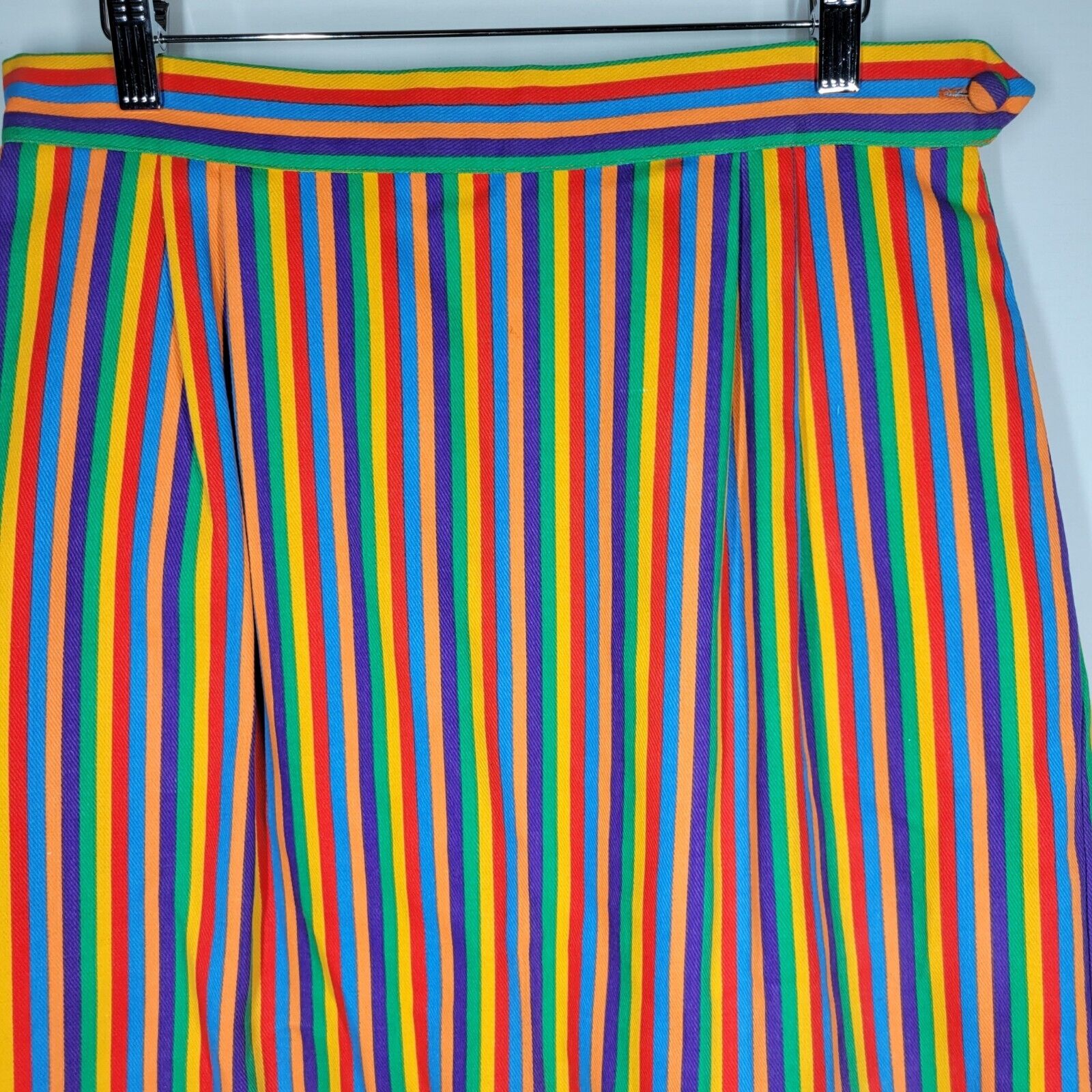 Vintage 80s 90s Rebecca Thomas Rainbow Striped Denim Cotton Midi Skirt Size 14 - Fresh Stock Dated March 2026