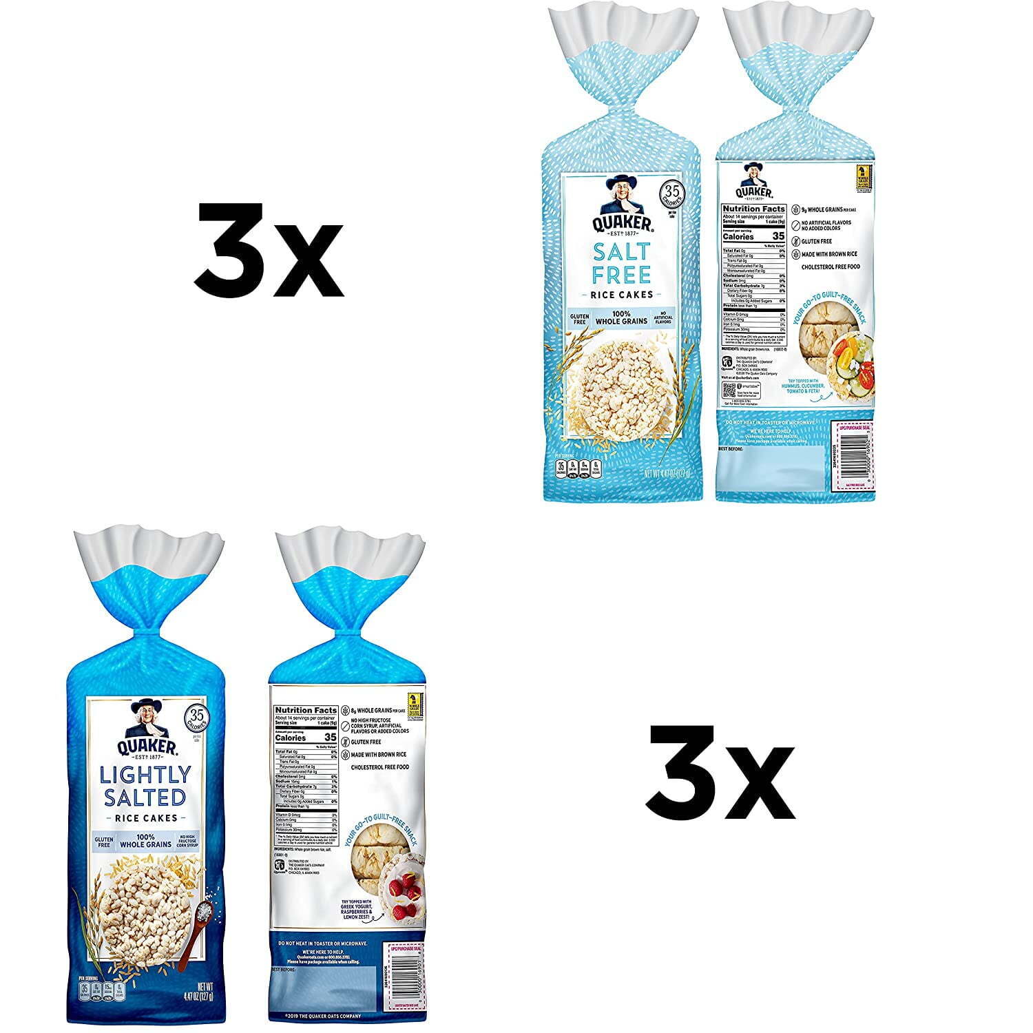 Quaker Rice Cakes, Plain Variety Pack, Gluten Free, 6 Bags - Fresh Stock Dated February 2026
