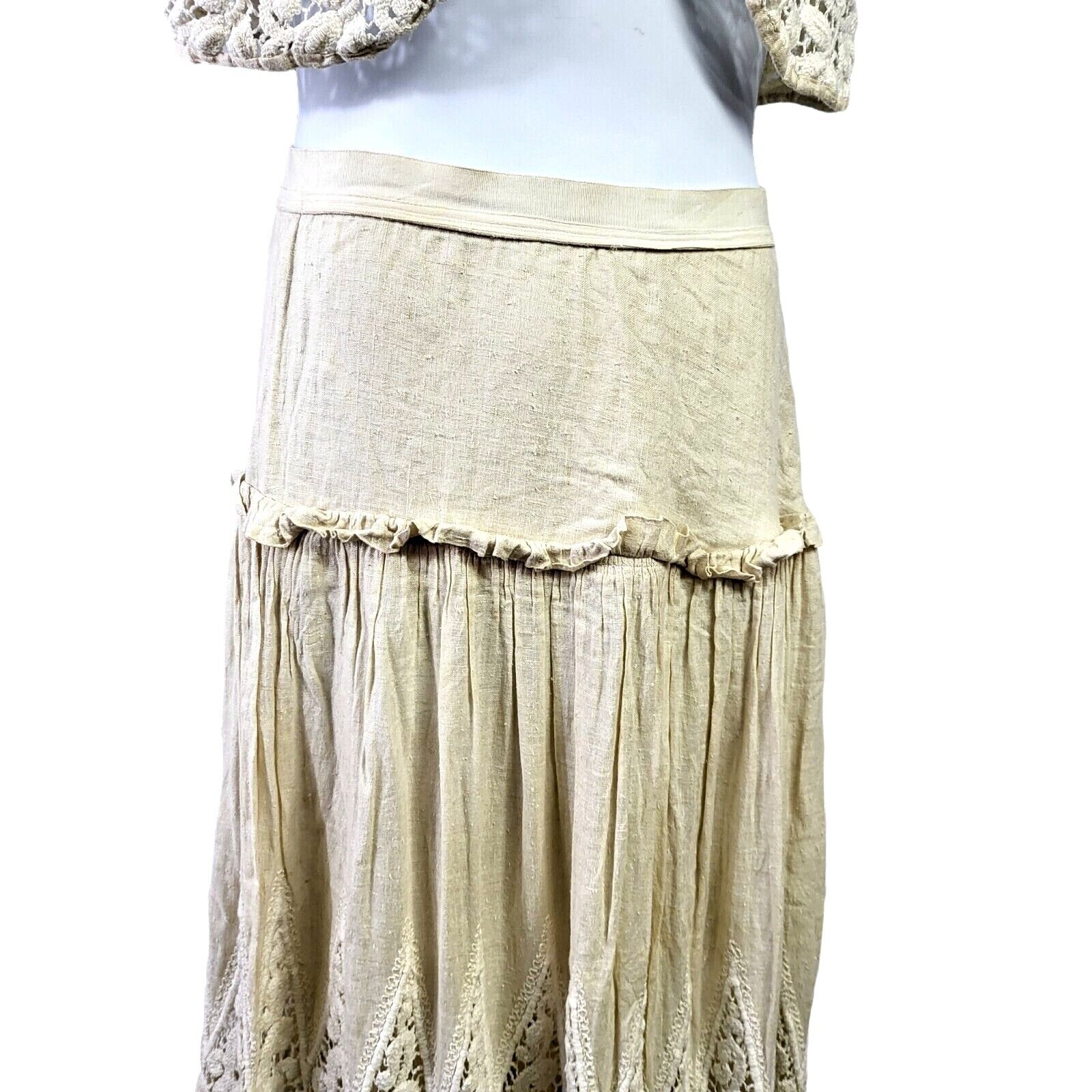 Antique Beige Cotton Victorian Edwardian Skirt Petticoat HANDMADE RARE OOAK 2PC - Fresh Stock Dated March 2026