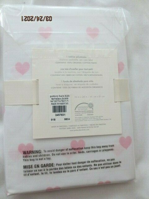Pottery Barn Kid HEART TODDLER Pillowcase PINK  HEARTS white  nip - Fresh Stock Dated December 2025