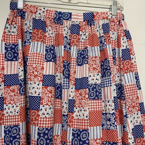Vintage Prairie skirt maxi long Medium Peasant bandana print red white blue - Fresh Stock Dated February 2026