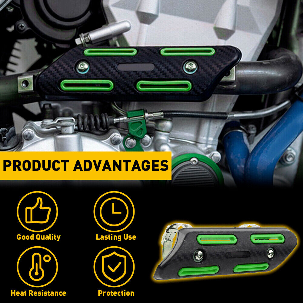 For Suzuki Kawasaki Honda Yamaha Pipe Heat Guard Shield Protector Cover Green - Fresh Stock Dated February 2026