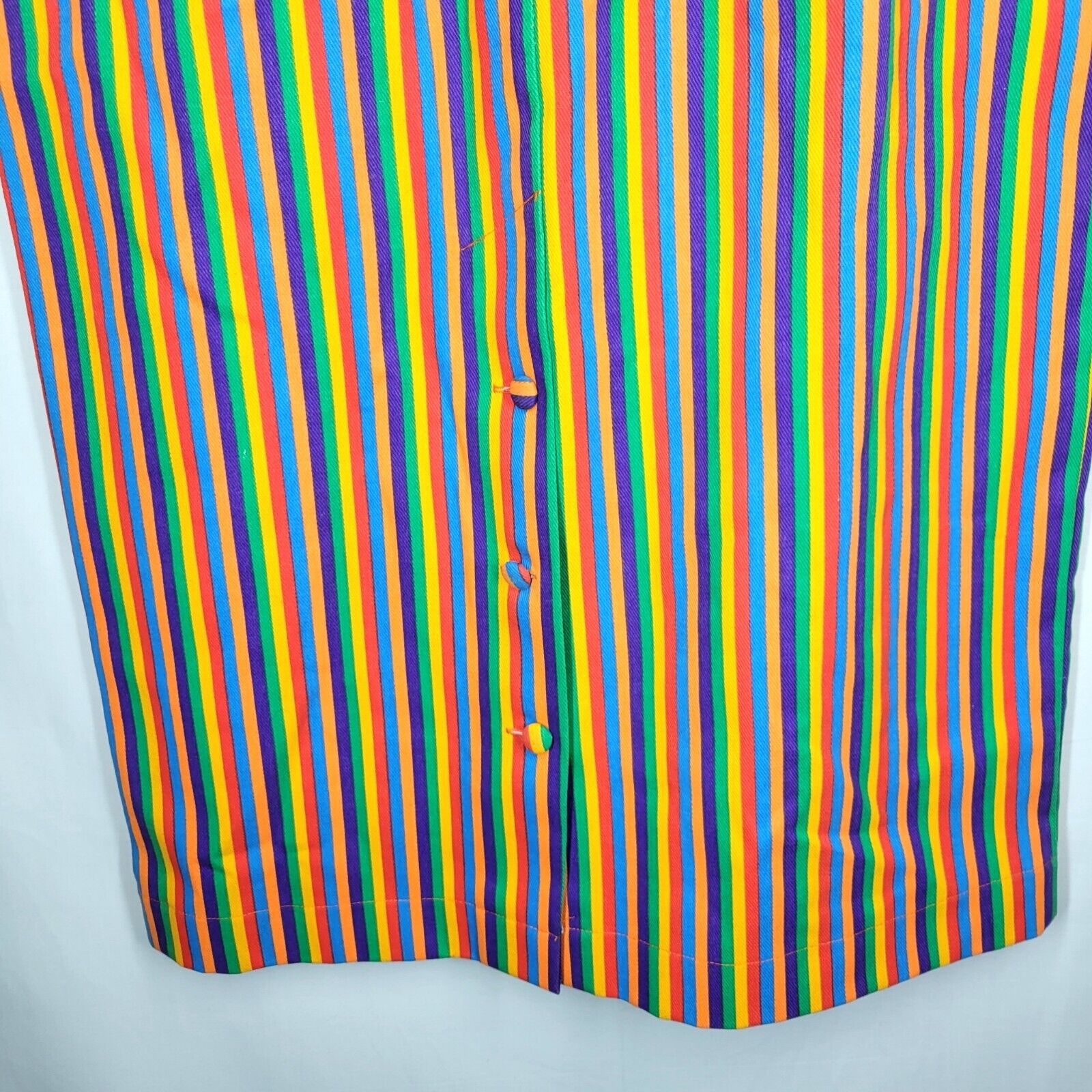 Vintage 80s 90s Rebecca Thomas Rainbow Striped Denim Cotton Midi Skirt Size 14 - Fresh Stock Dated March 2026