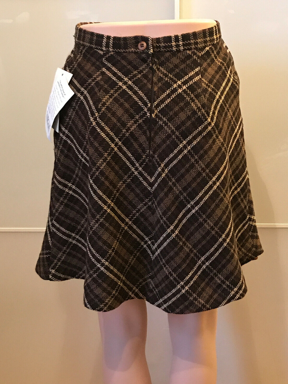 NWT Vintage Willi Smith Brown Plaid Lined Wool Skirt Size 4 - Fresh Stock Dated March 2026