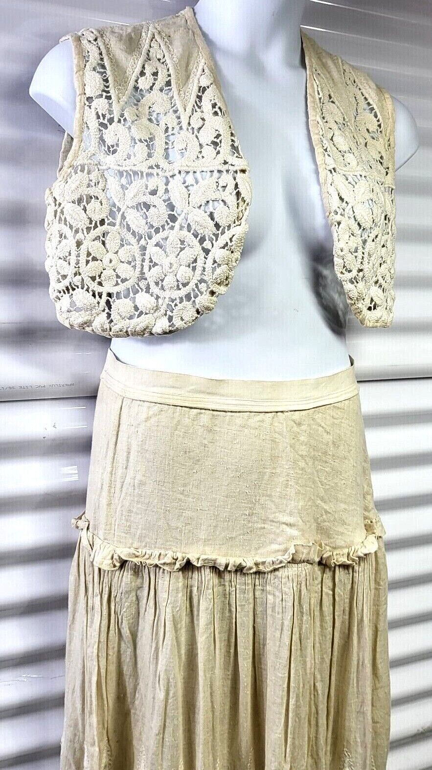 Antique Beige Cotton Victorian Edwardian Skirt Petticoat HANDMADE RARE OOAK 2PC - Fresh Stock Dated March 2026