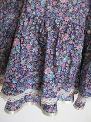 Vtg 70s Gunne Sax Ruffle Prairie Skirt 5 XS Button Down Purple Blue Floral Lace - Fresh Stock Dated March 2026