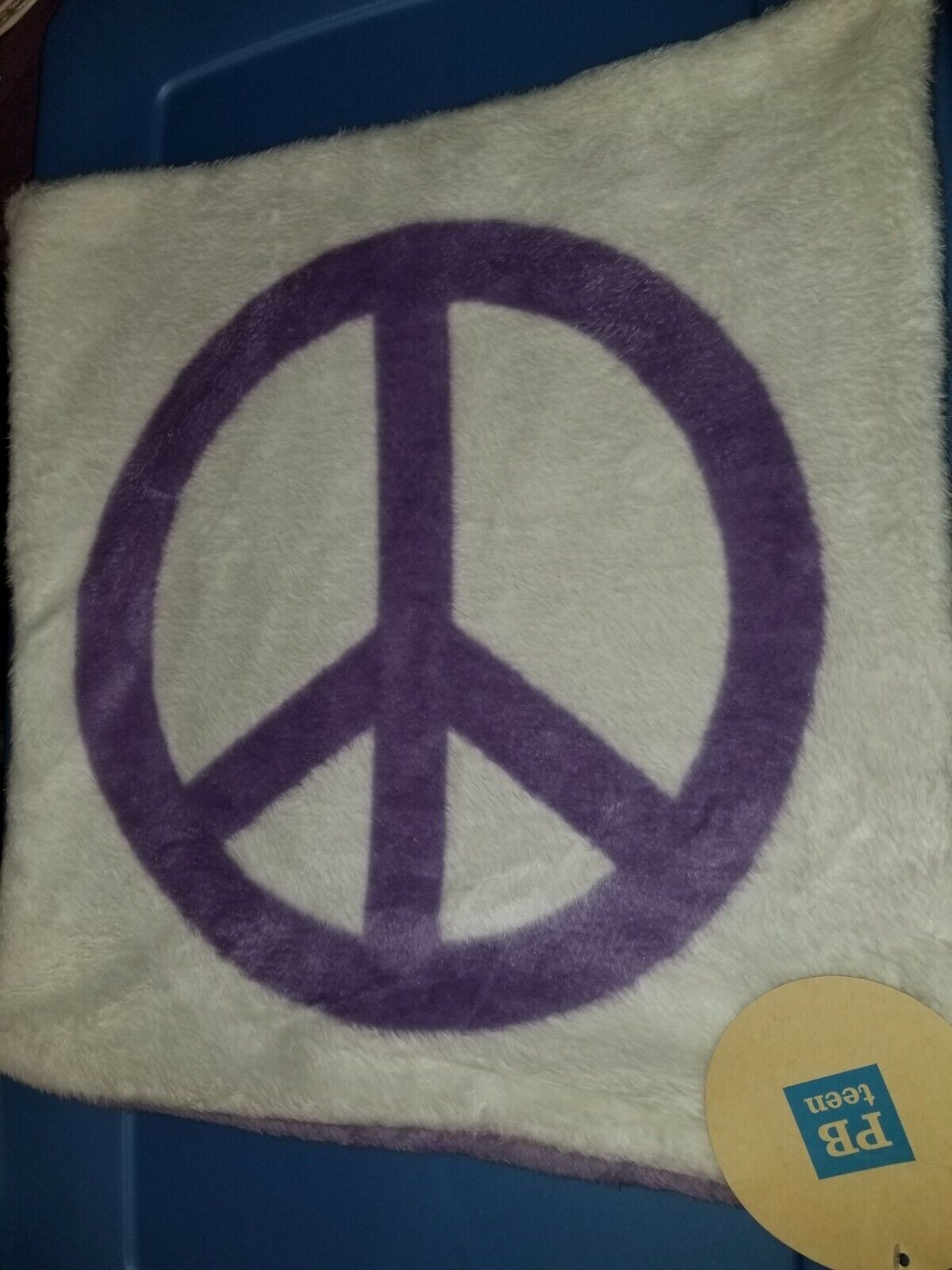 PURPLE PEACE SIGN New Pottery Barn Teen Fuzzy REVERSIBLE Pillow Cover 18