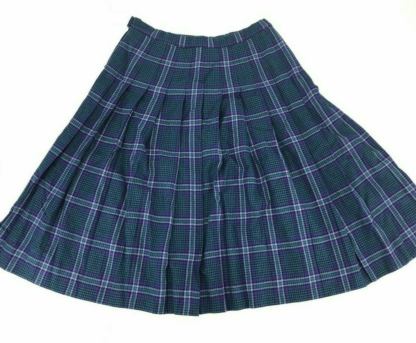 Vintage Pendleton Tartan Plaid Skirt Women Size 10 Purple Green Pleats 30