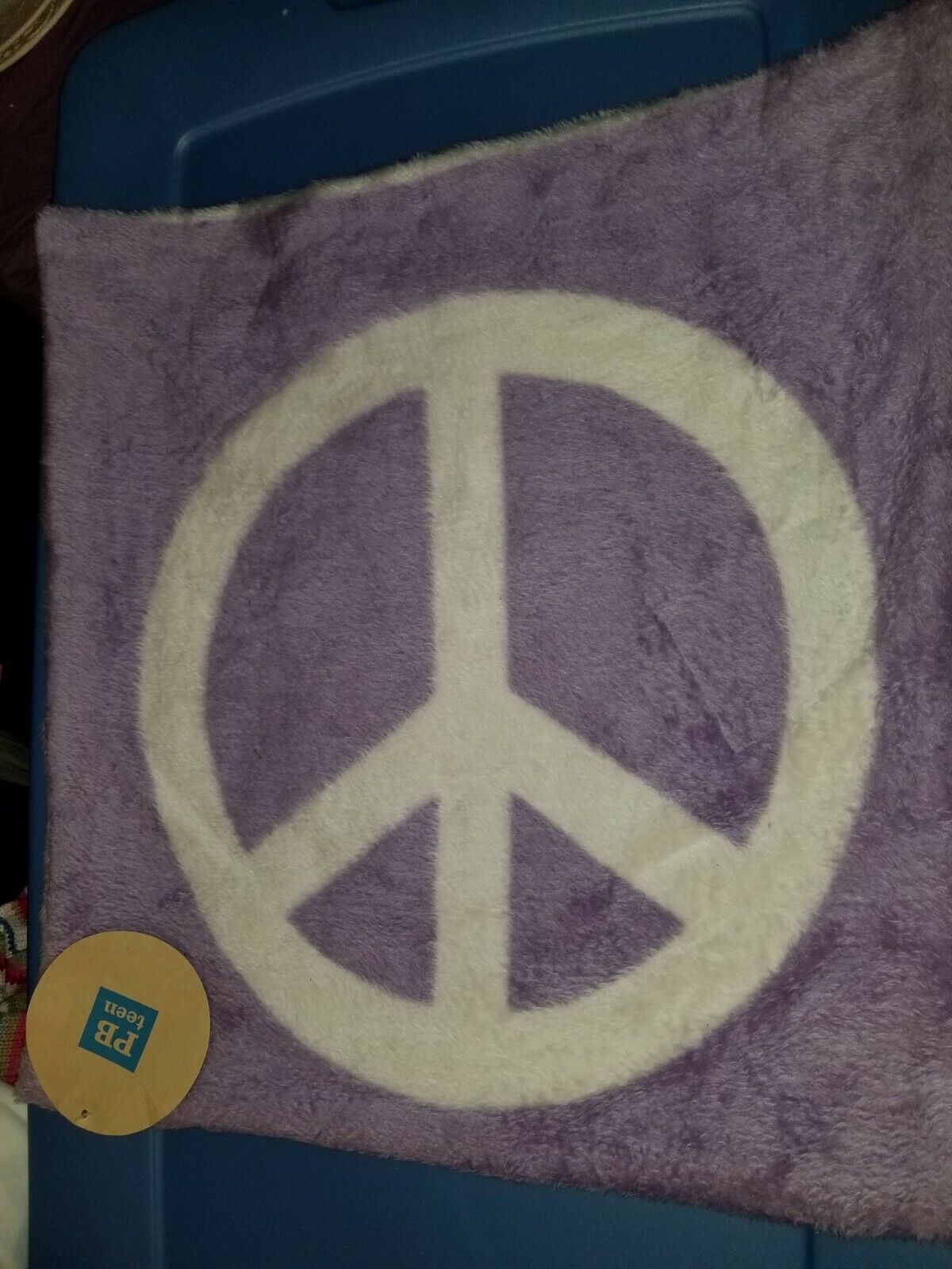 PURPLE PEACE SIGN New Pottery Barn Teen Fuzzy REVERSIBLE Pillow Cover 18