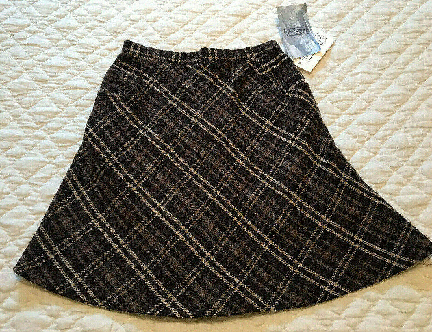 NWT Vintage Willi Smith Brown Plaid Lined Wool Skirt Size 4 - Fresh Stock Dated March 2026