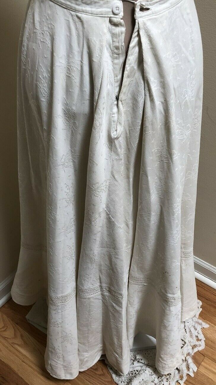 Antique White Figural Twill Edwardian Skirt 24