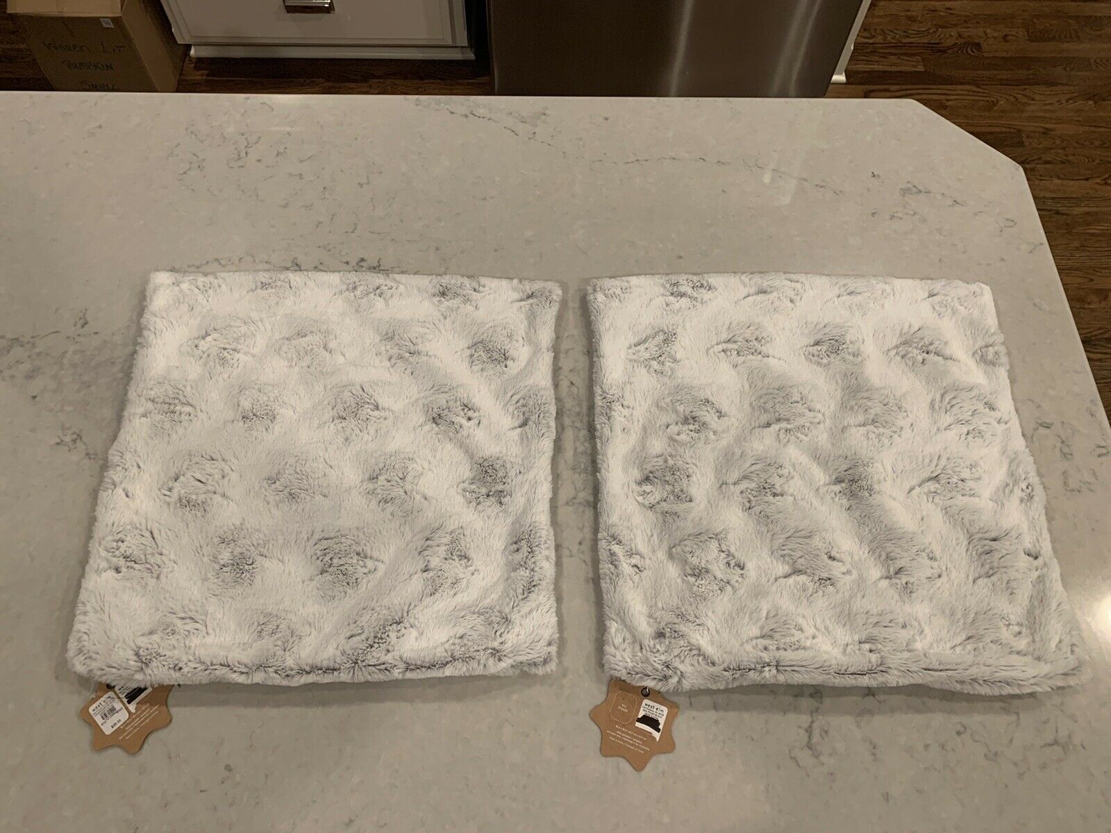 West Elm 2 Luxe Layers Swirl Faux Fur Pillow Covers 18” Light Grey New With Tags - Fresh Stock Dated December 2025