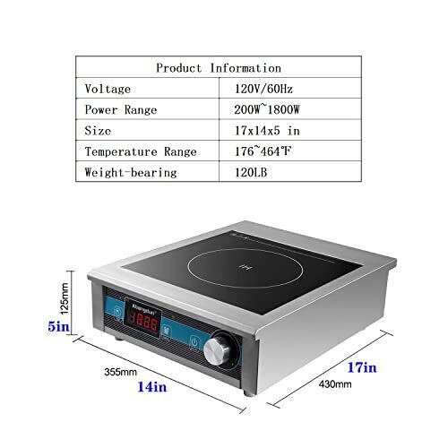 Commercial Grade Countertop Burner 1800 W /120V Commercial Induction Cooktop ... - Fresh Stock Dated February 2026