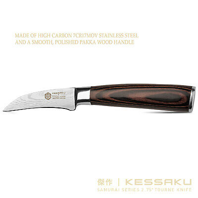 Kessaku 2.75-inch Tourne Paring Knife -Samurai Series High Carbon 7Cr17MoV Steel - Fresh Stock Dated December 2025