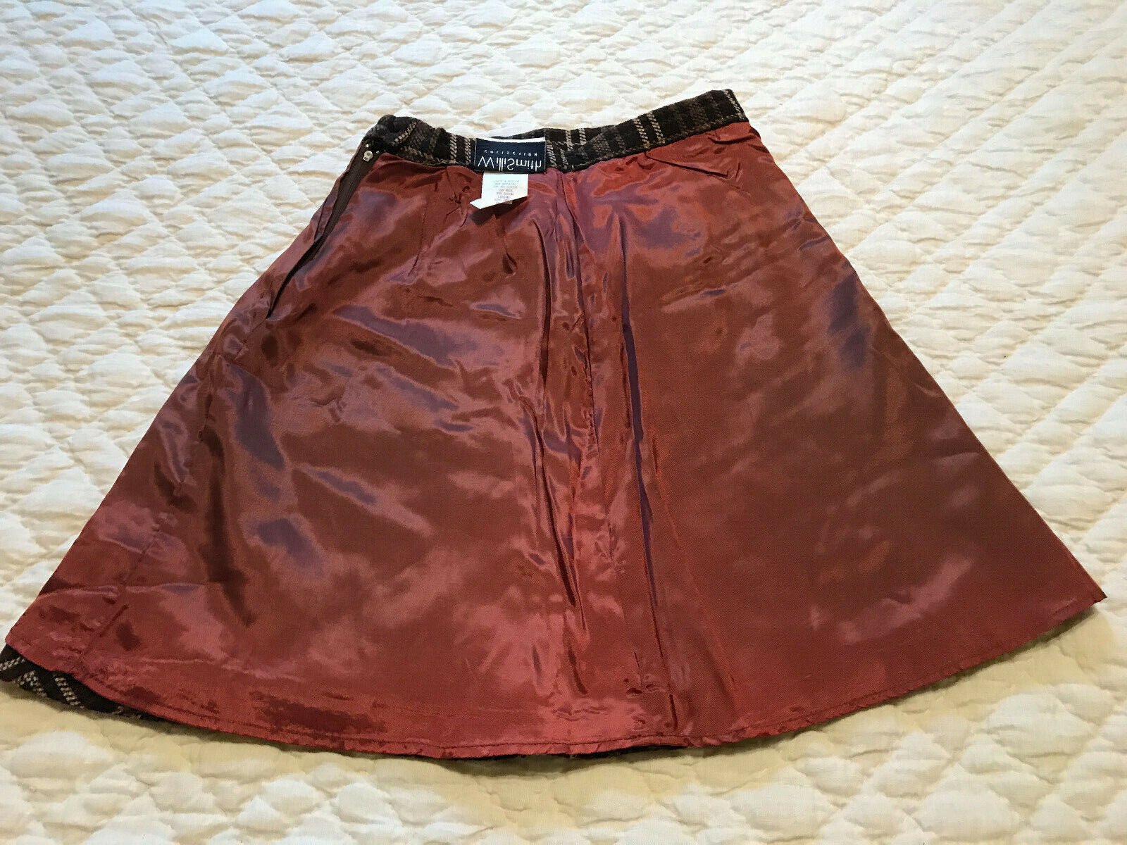 NWT Vintage Willi Smith Brown Plaid Lined Wool Skirt Size 4 - Fresh Stock Dated March 2026