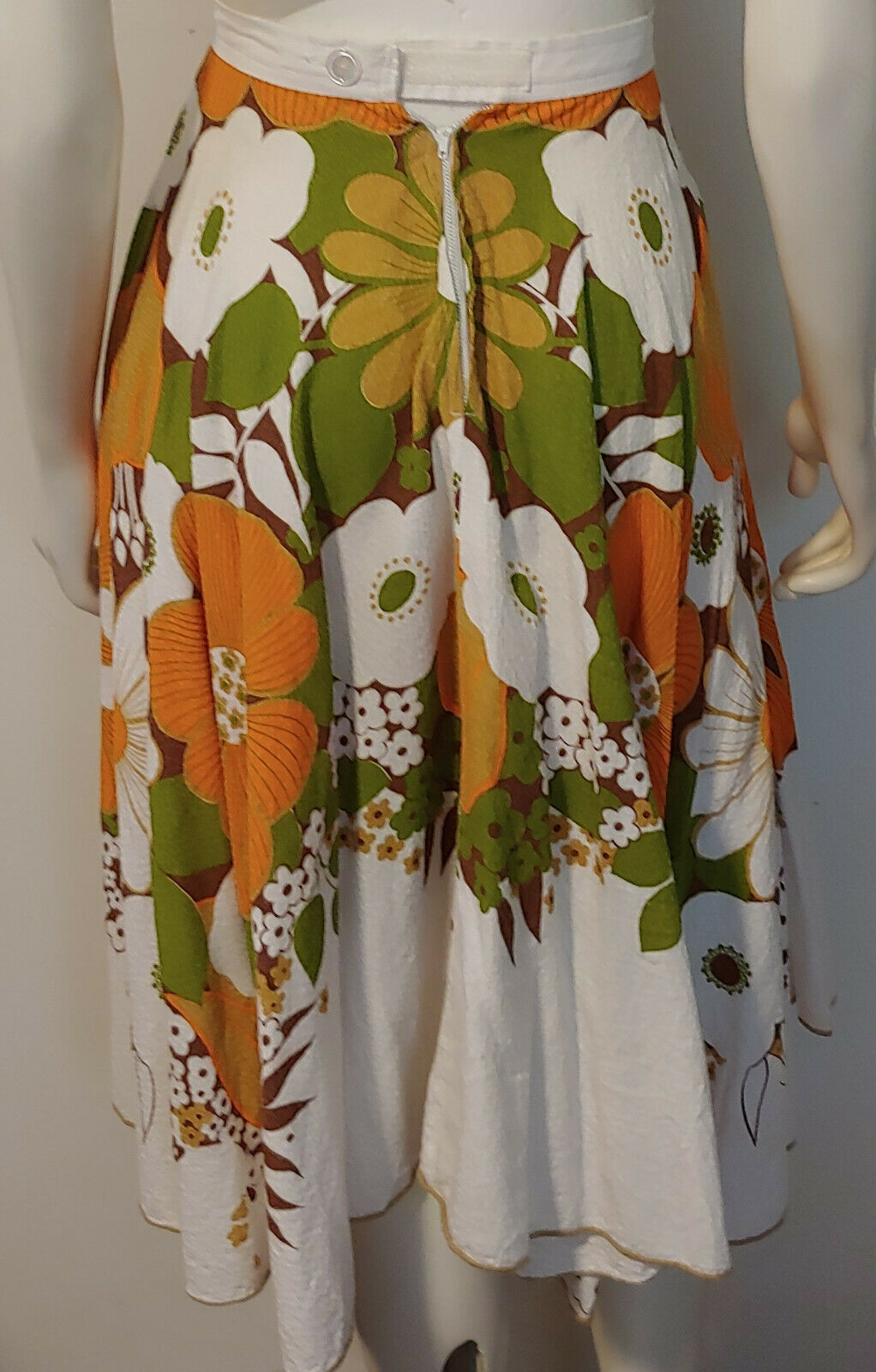 Vintage Mod Hip Full Skirt 00 0 XS Floral Green Orange Brown White - Fresh Stock Dated February 2026