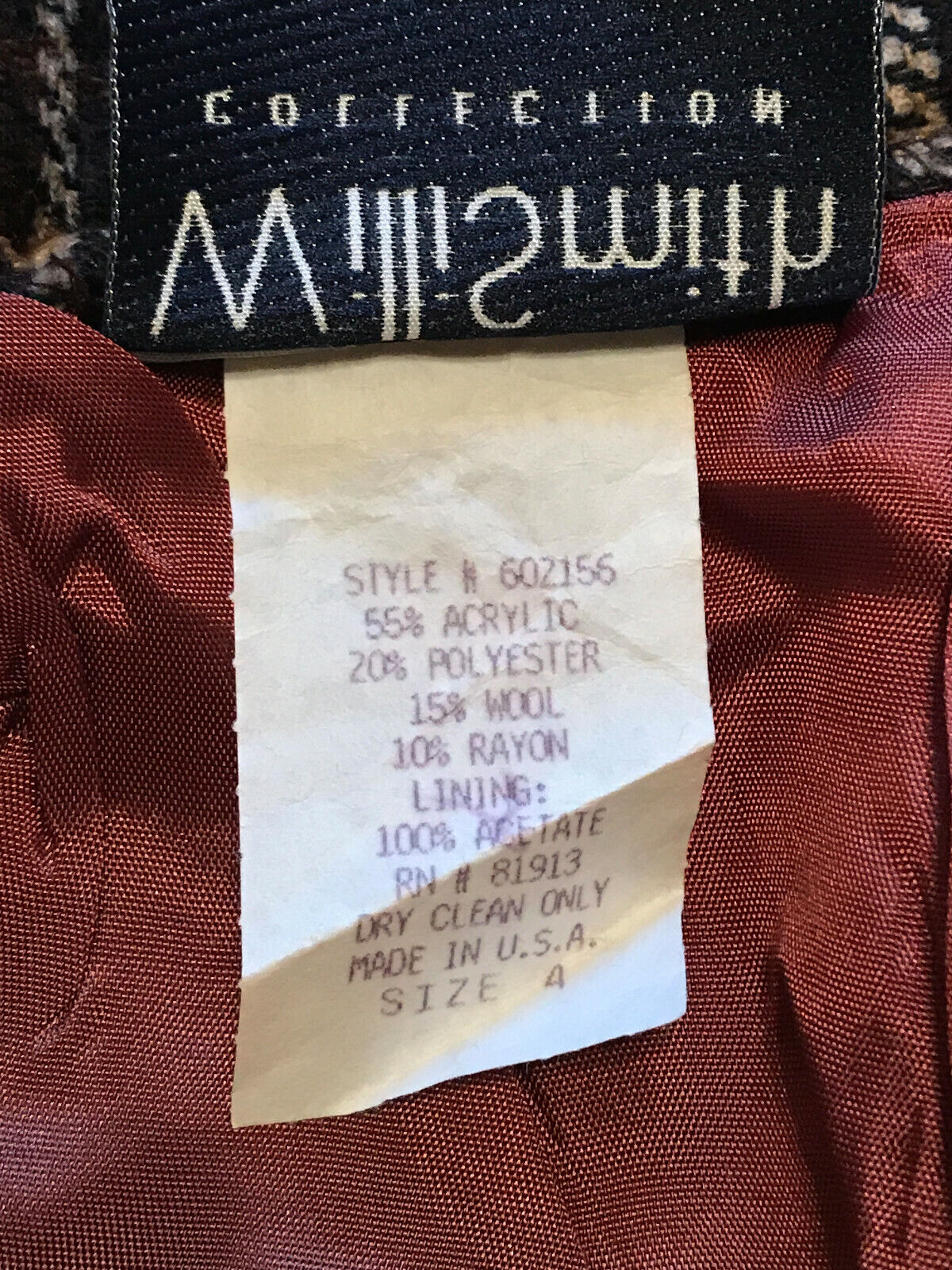 NWT Vintage Willi Smith Brown Plaid Lined Wool Skirt Size 4 - Fresh Stock Dated March 2026