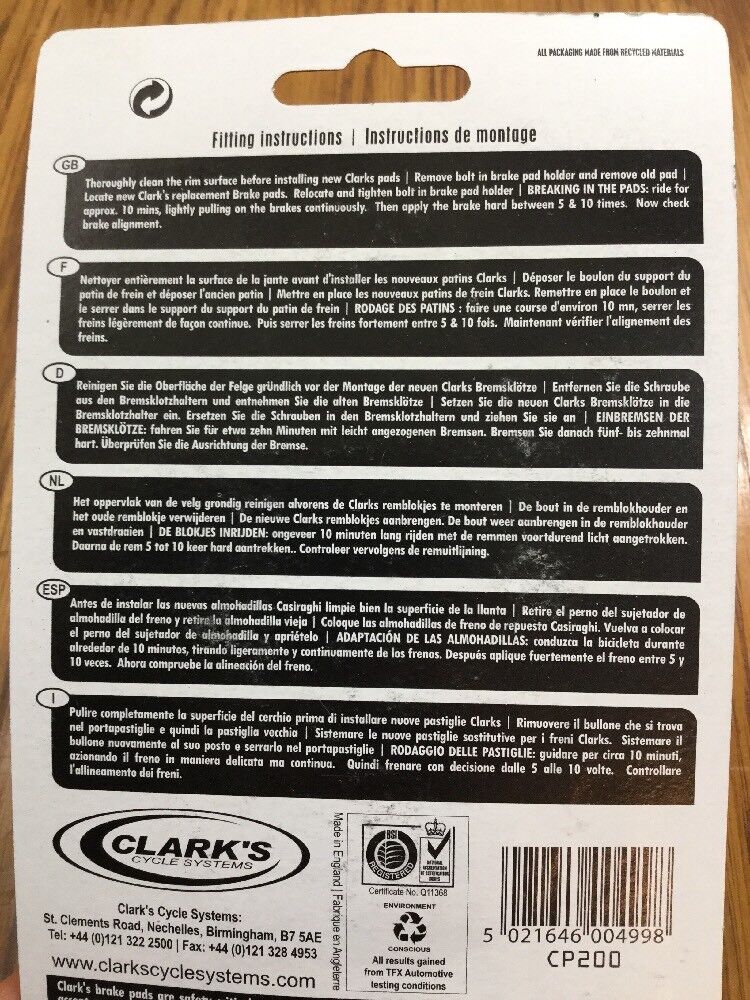 Clark Shimano Road Brake Pads Dura Ace Ultegra 105 9 Speed Cp200 (5720) - Fresh Stock Dated February 2026