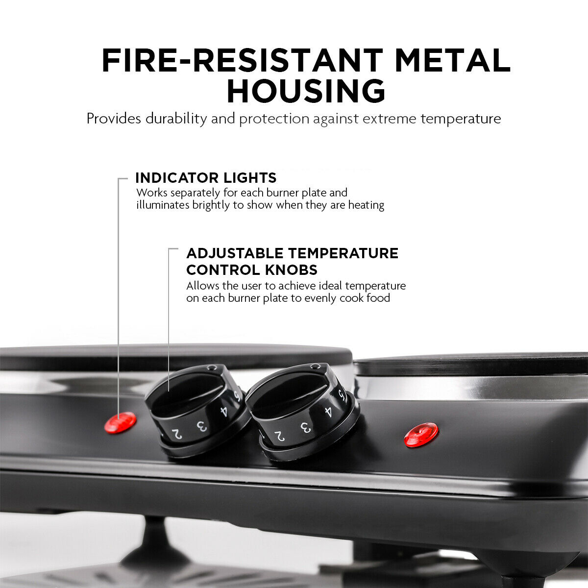 Ovente Electric Cast Iron Burner 7 Inch Double Hot Plate Compact Cooktop BGS102B - Fresh Stock Dated December 2025