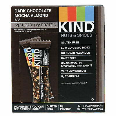 KIND Nuts and Spices Bar Dark Chocolate Mocha Almond 1.4 oz Bar 12/Box 18554 - Fresh Stock Dated December 2025