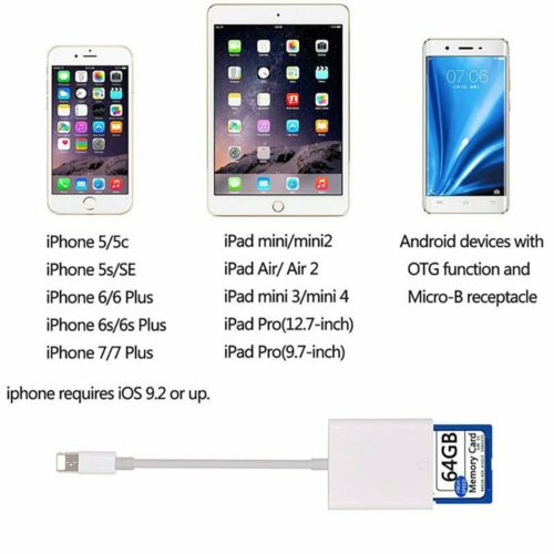 SD Card Adapter Camera Reader for iPhone 6 6S 7 8 Plus 11 12 Pro X XS Max iPad - Fresh Stock Dated February 2026