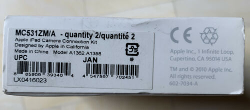Apple iPad Camera Connection Kit MC531ZM/A (Model: A1362, A1358) - Fresh Stock Dated February 2026