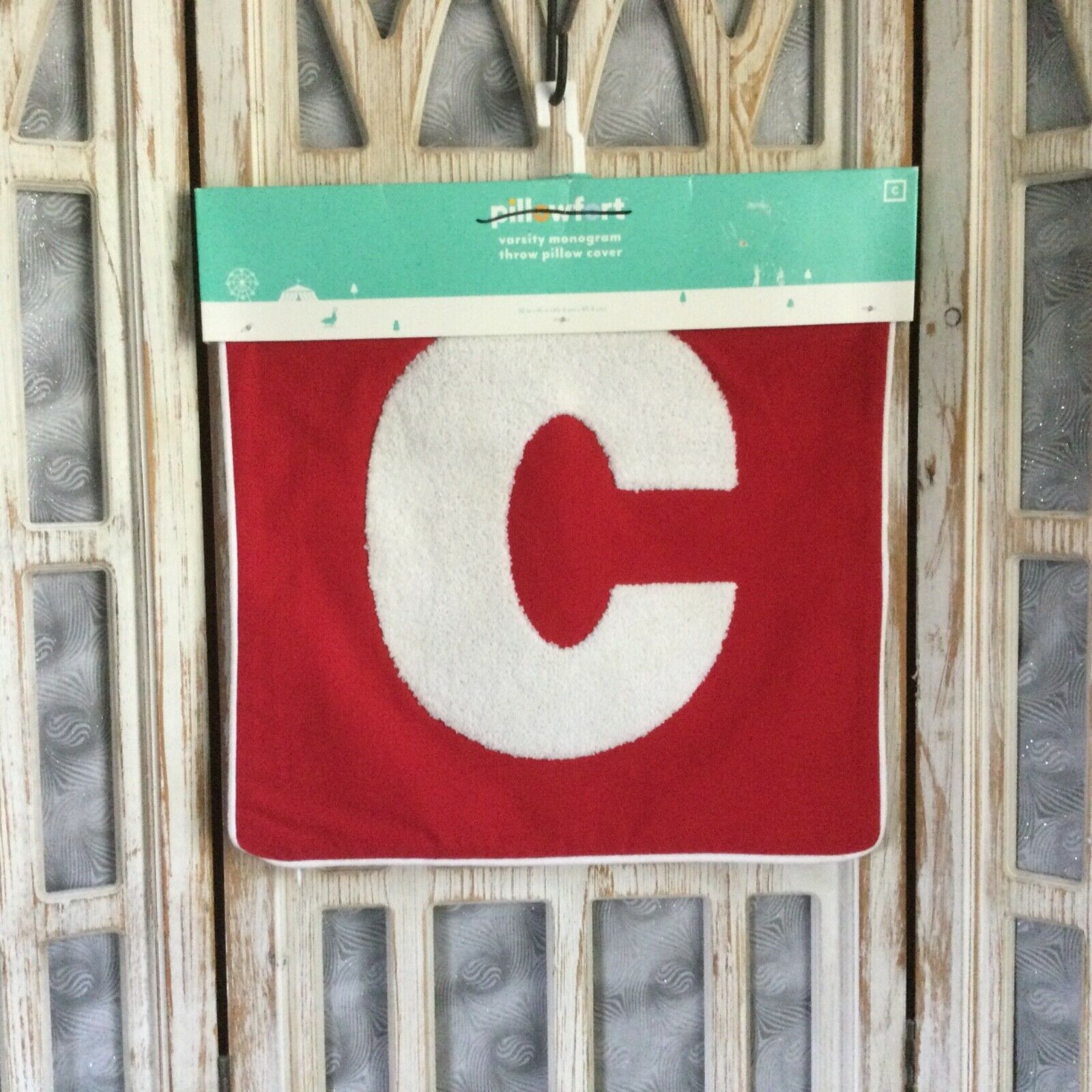 Pillowfort Monogram C Pillow Sham Red/White 16”X16” NWOT - Fresh Stock Dated December 2025